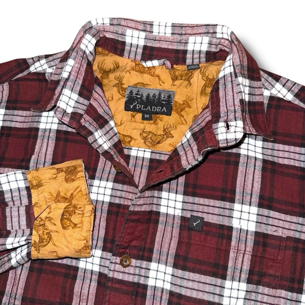 PLADRA Flannel Shirt Men Medium Plaid Long Sleeve Flip Cuff Button Up